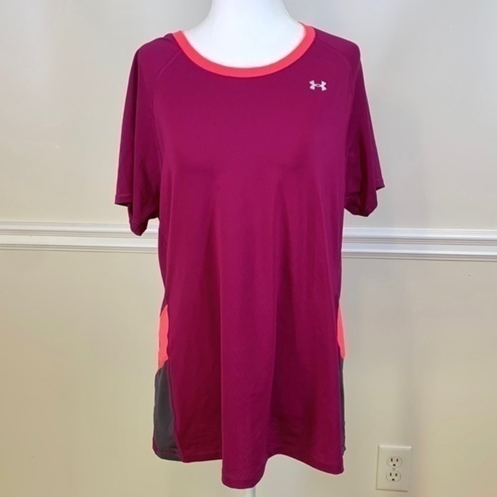 UNDER ARMOUR HeatGear Fitted Short Sleeve Purple Beet Top - Shirt XL